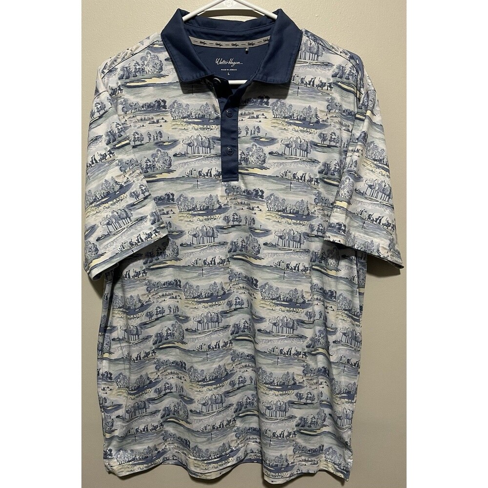 Walter Hagen Men's Clubhouse Country Club Printed Golf Polo Size L